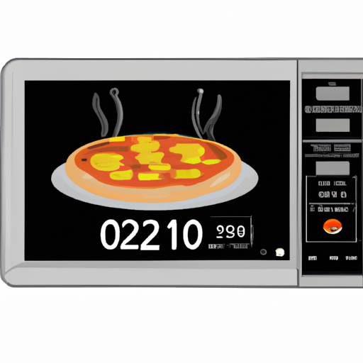 3. איור של תנור חשמלי עם לוח בקרה דיגיטלי, הכולל פיצה עם גבינה מותכת וקרום קריספי.